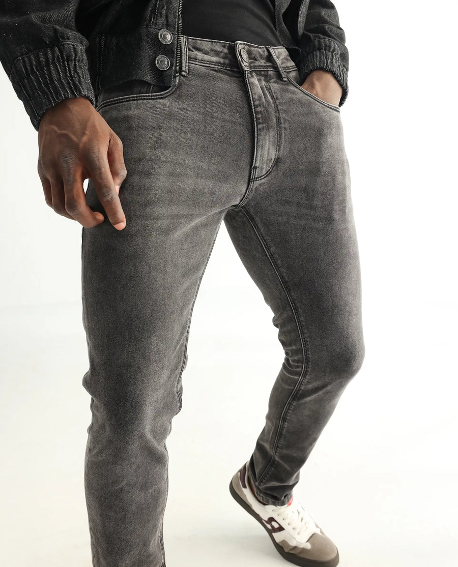 Rare Rabbit Men's Jardin Black Cotton Plain Hawk Slim Fit Jeans