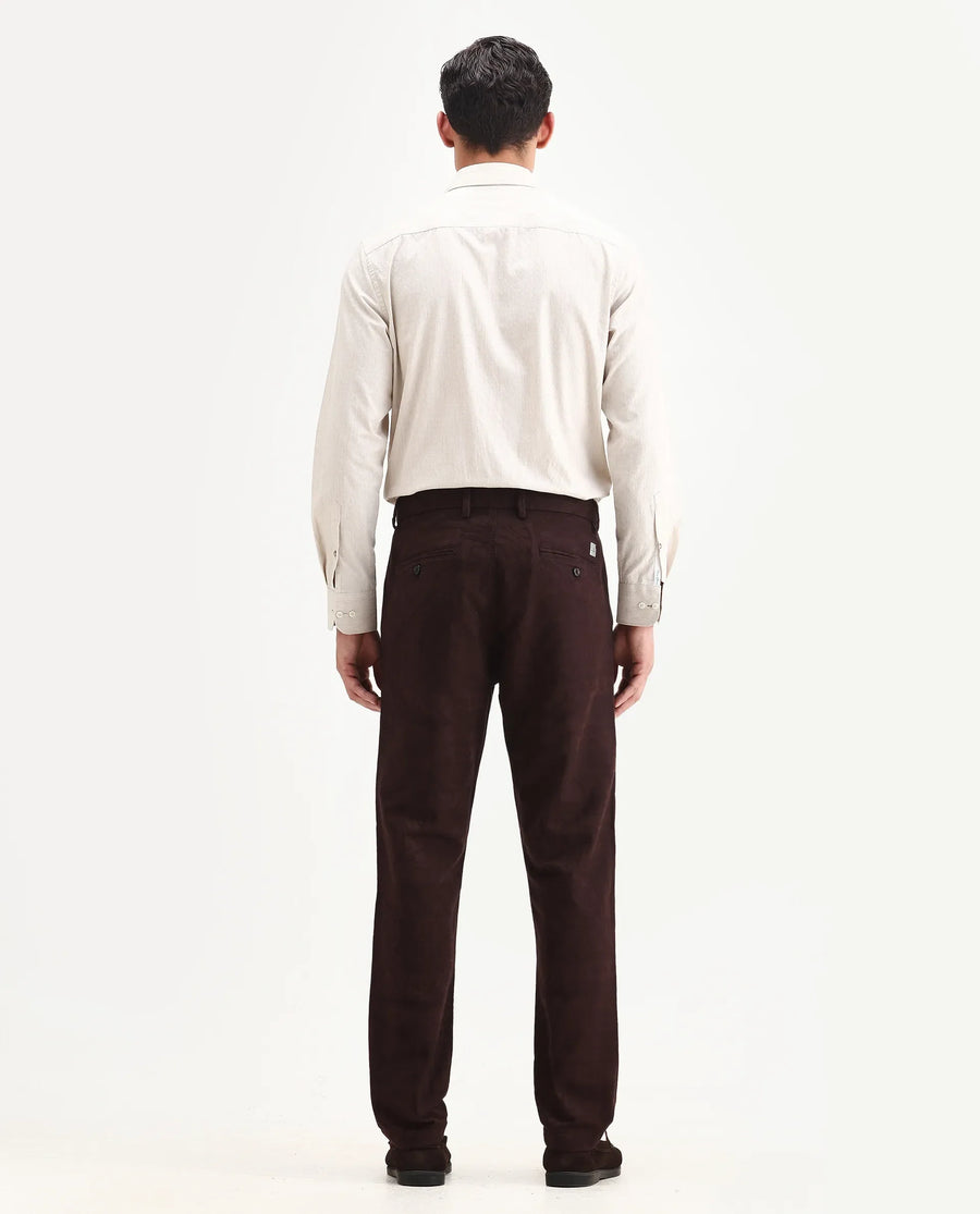 Rare Rabbit Men Jeck-Aw25 Dark Brown Cotton Fabric Button And Zip Closure Closure Jacquard Trouser