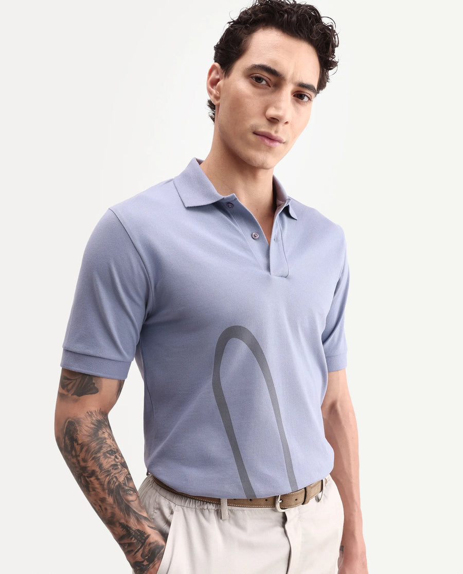 Rare Rabbit Men's Jefra-1 Dusky Purple Cotton Blend Regular Fit Half Sleeves Graphic Print Polo