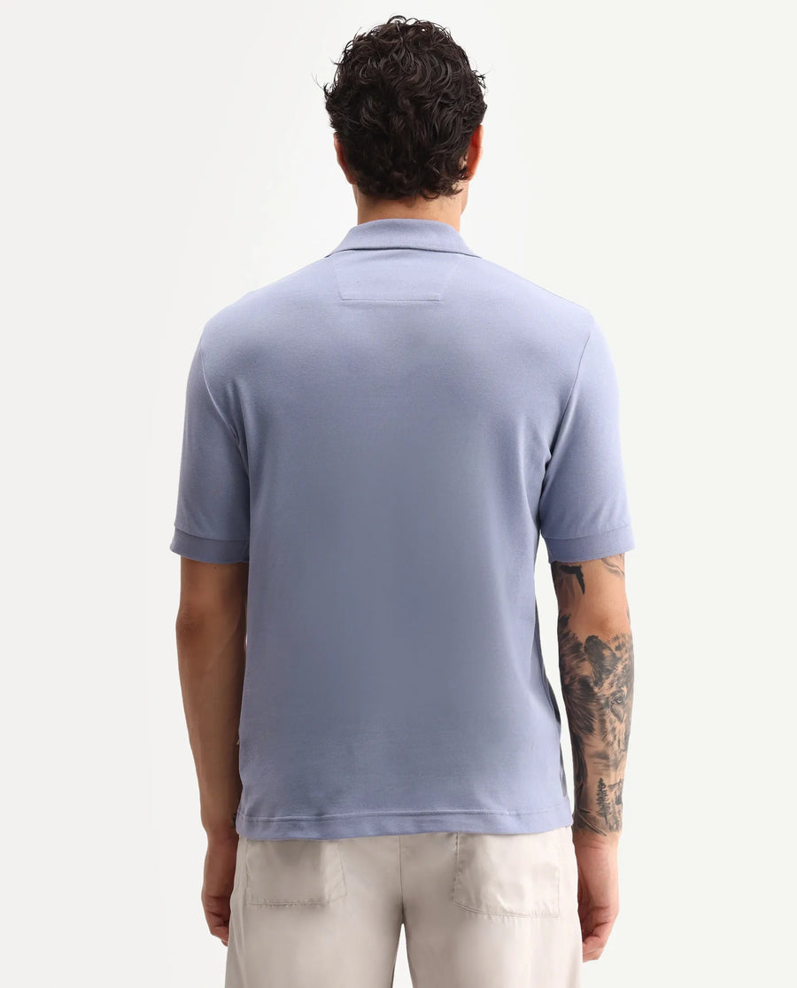 Rare Rabbit Men's Jefra-1 Dusky Purple Cotton Blend Regular Fit Half Sleeves Graphic Print Polo