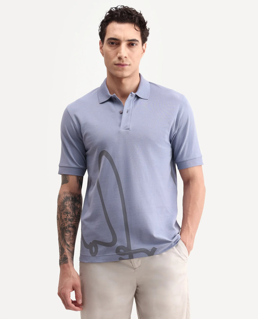 Rare Rabbit Men's Jefra-1 Dusky Purple Cotton Blend Regular Fit Half Sleeves Graphic Print Polo