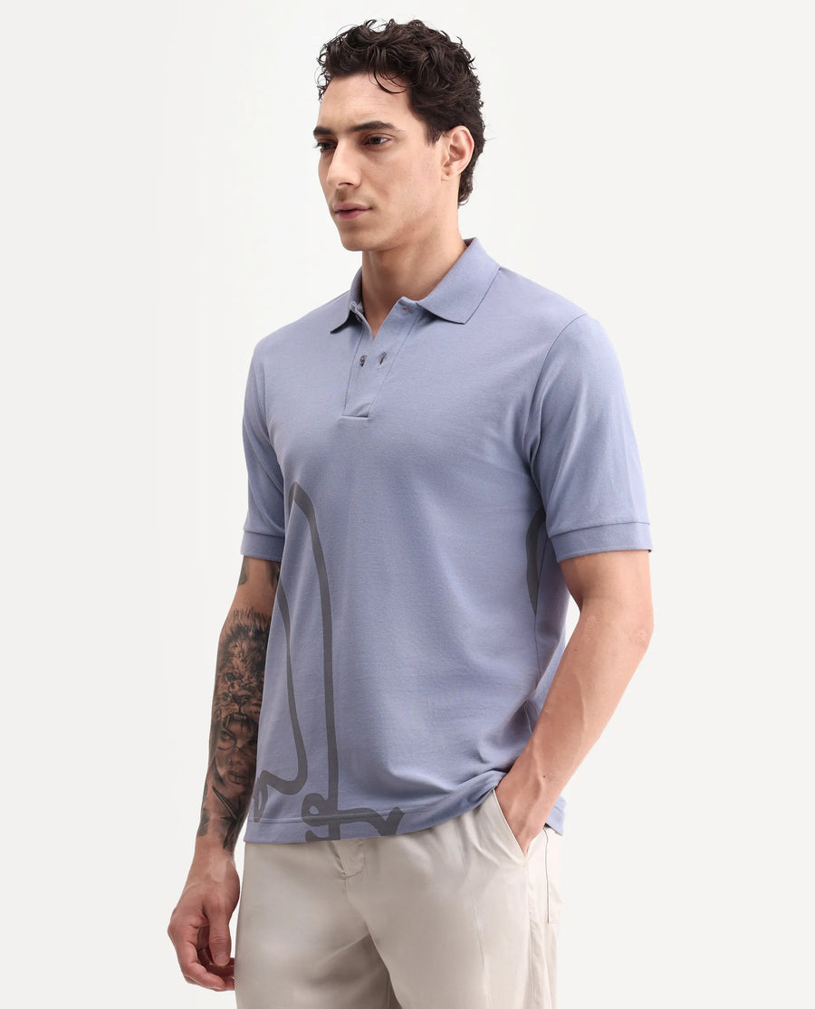 Rare Rabbit Men's Jefra-1 Dusky Purple Cotton Blend Regular Fit Half Sleeves Graphic Print Polo
