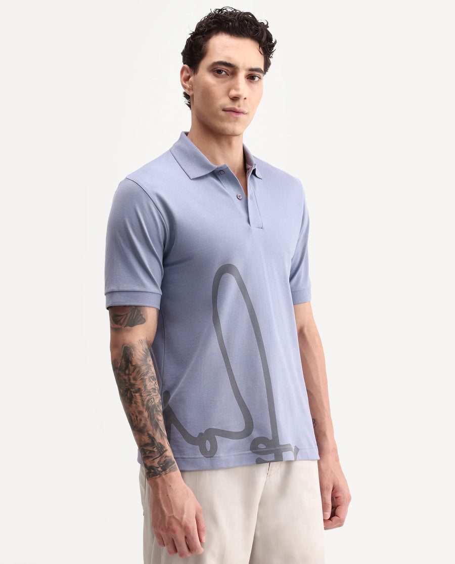 Rare Rabbit Men's Jefra-1 Dusky Purple Cotton Blend Regular Fit Half Sleeves Graphic Print Polo