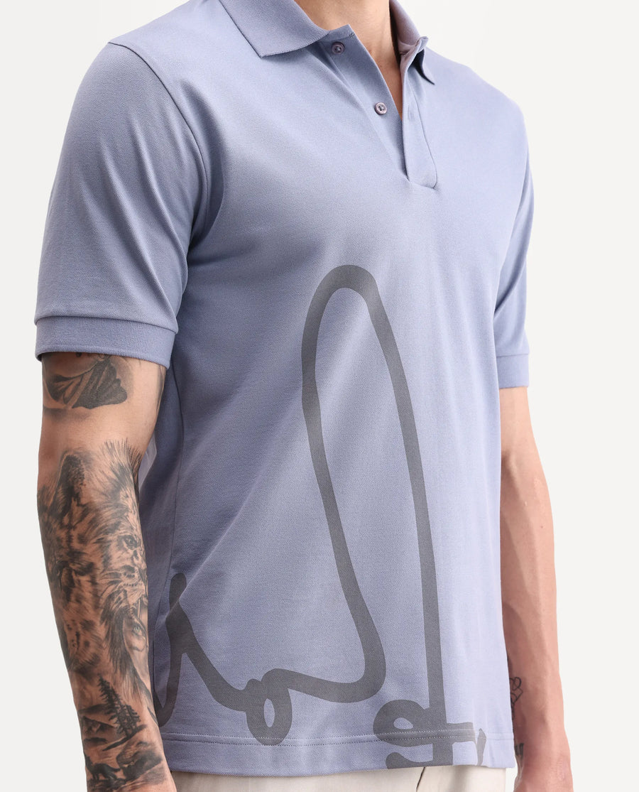 Rare Rabbit Men's Jefra-1 Dusky Purple Cotton Blend Regular Fit Half Sleeves Graphic Print Polo