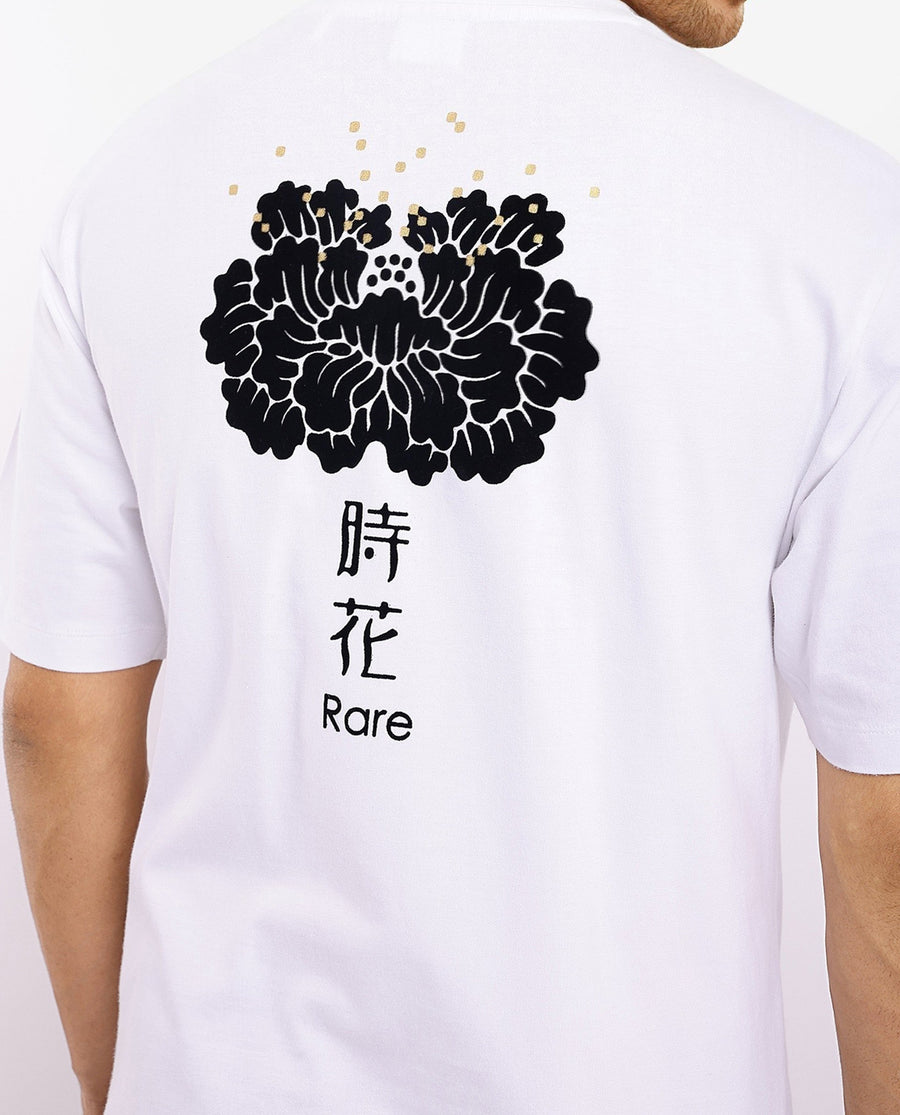 Rare Rabbit Men's Jika White Cotton Graphic Print Oversized Fit Half Sleeve Crew Neck T-Shirt