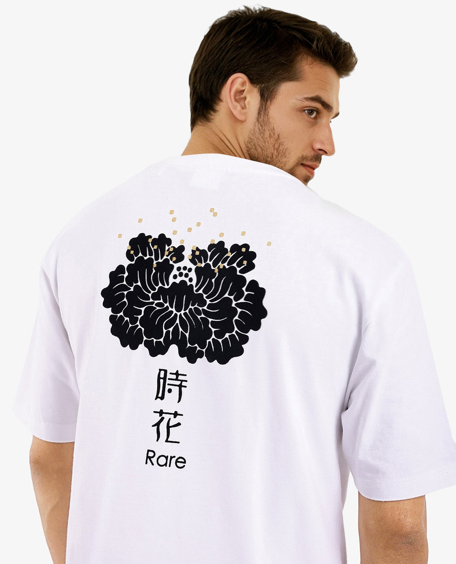 Rare Rabbit Men's Jika White Cotton Graphic Print Oversized Fit Half Sleeve Crew Neck T-Shirt