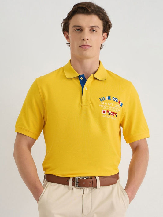 GANT Men Flag Emroidered Polo Collar Cotton T-shirt