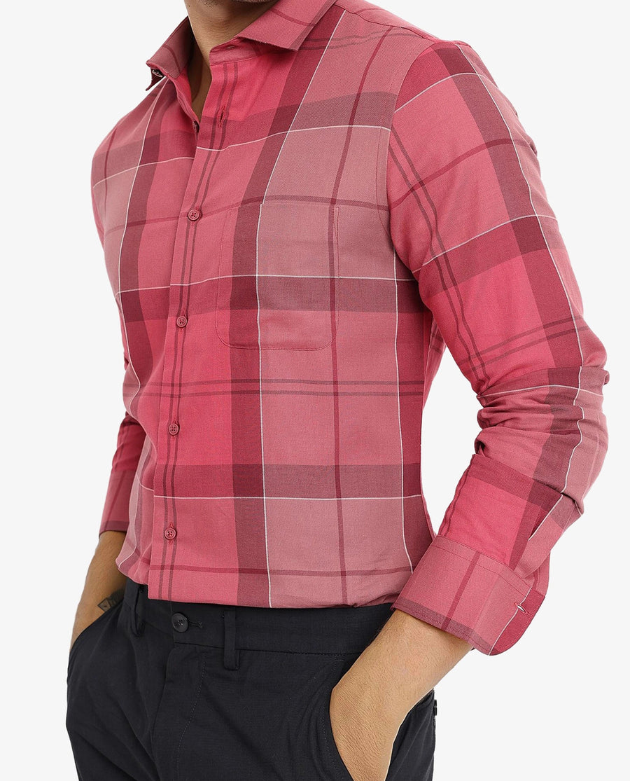 Rare Rabbit Men's John Red Cotton Blend Checked Print Regular Fit Full Sleeve Collared Shirt