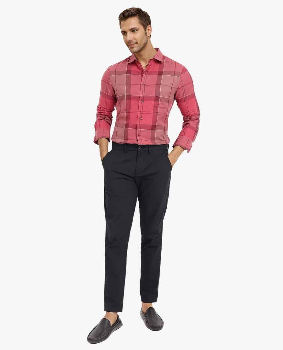 Rare Rabbit Men's John Red Cotton Blend Checked Print Regular Fit Full Sleeve Collared Shirt