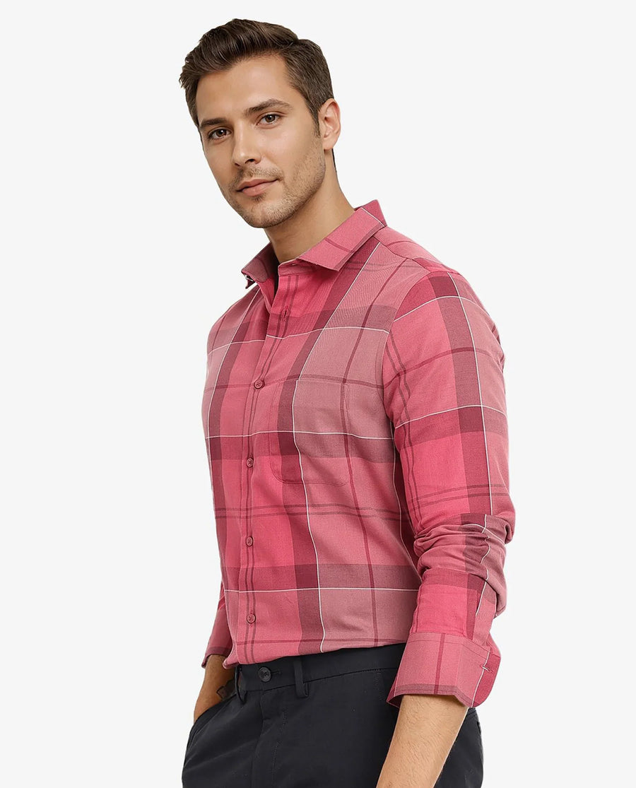 Rare Rabbit Men's John Red Cotton Blend Checked Print Regular Fit Full Sleeve Collared Shirt
