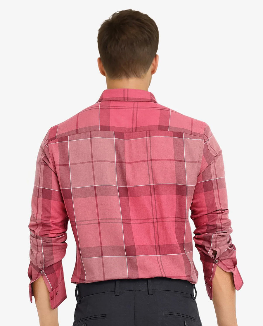 Rare Rabbit Men's John Red Cotton Blend Checked Print Regular Fit Full Sleeve Collared Shirt