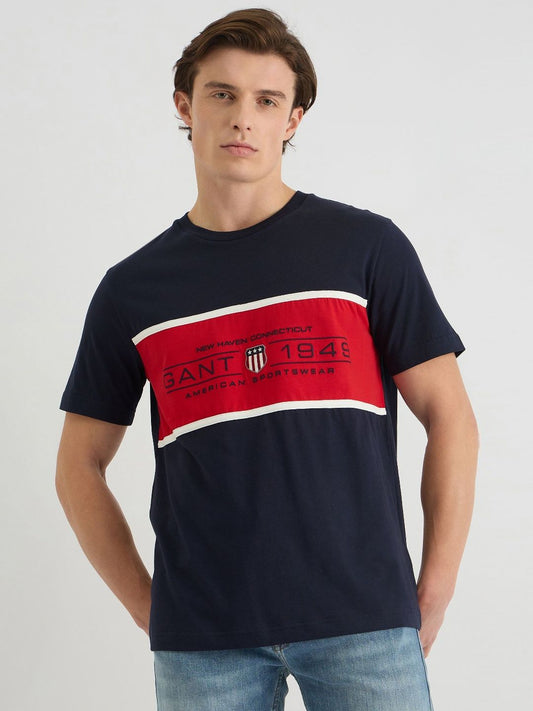GANT Men Colourblocked Round Neck Cotton T-shirt