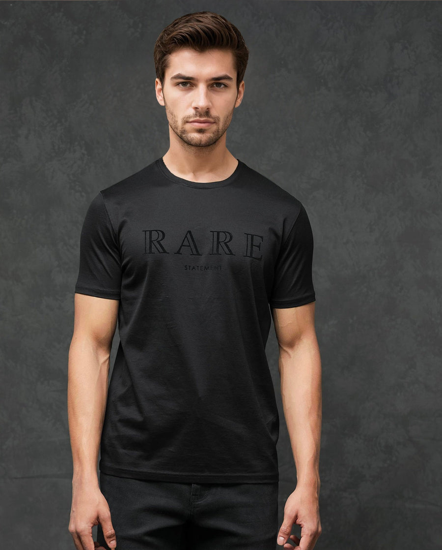 Rare Rabbit Men's Guild Casual Junot Black Cotton Graphic Print Regular Fit Half Sleeve Crew Neck T-Shirt