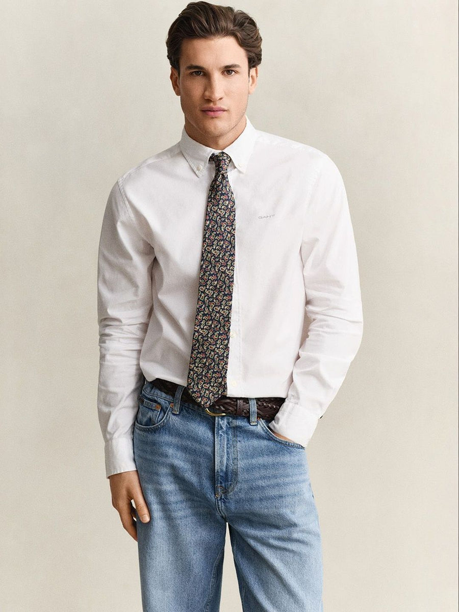 Gant Men White Solid Regular Fit Pinpoint Oxford Shirt