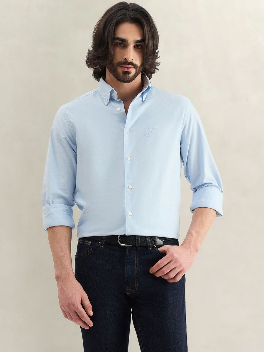 Gant Men Blue Solid Regular Fit Pure Cotton Shirt