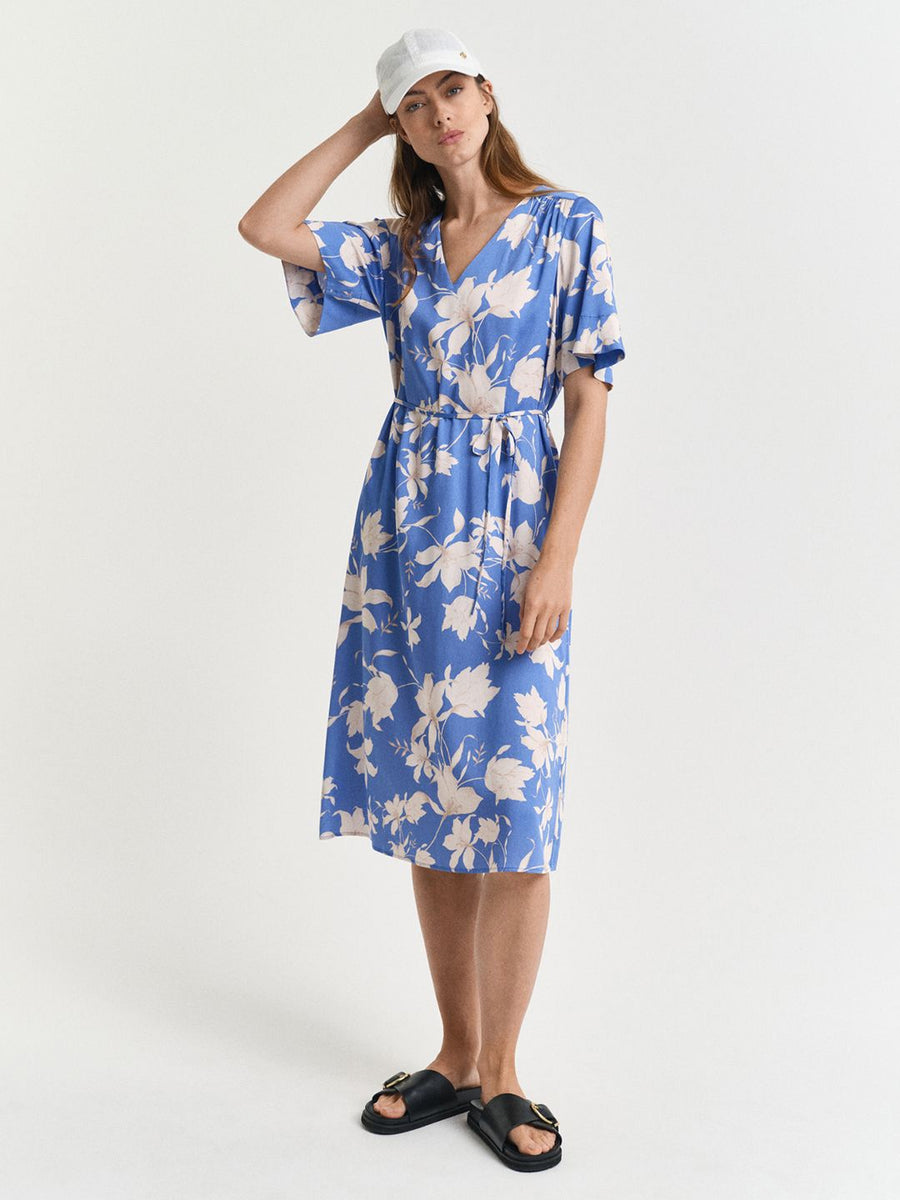 GANT Floral Print Flared Sleeve A-Line Midi Dress