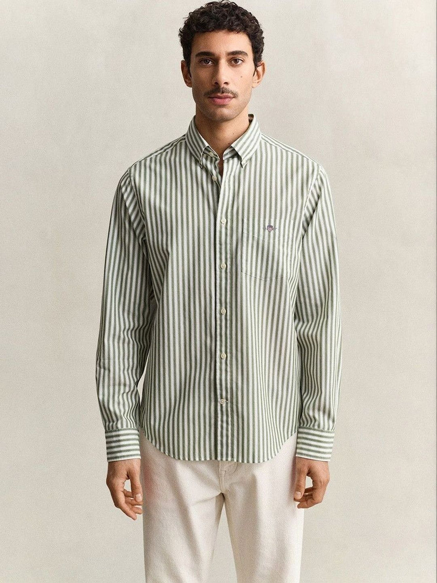Gant Men Green Striped Regular Fit Classic Poplin Shirt