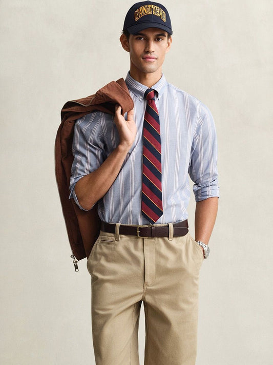 Gant Men Blue Striped Regular Fit Poplin Shirt
