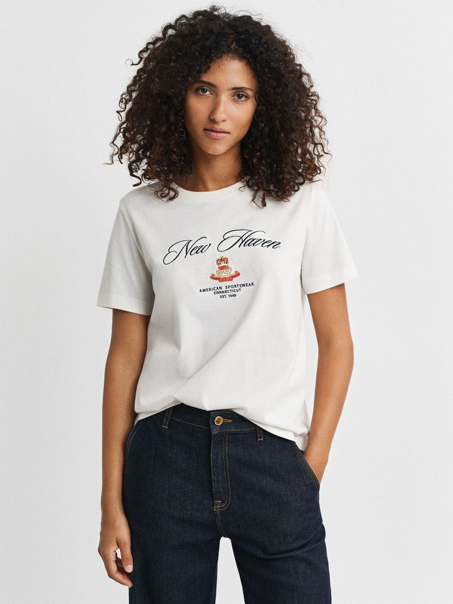 Gant Women White Printed Regular Fit T-Shirt