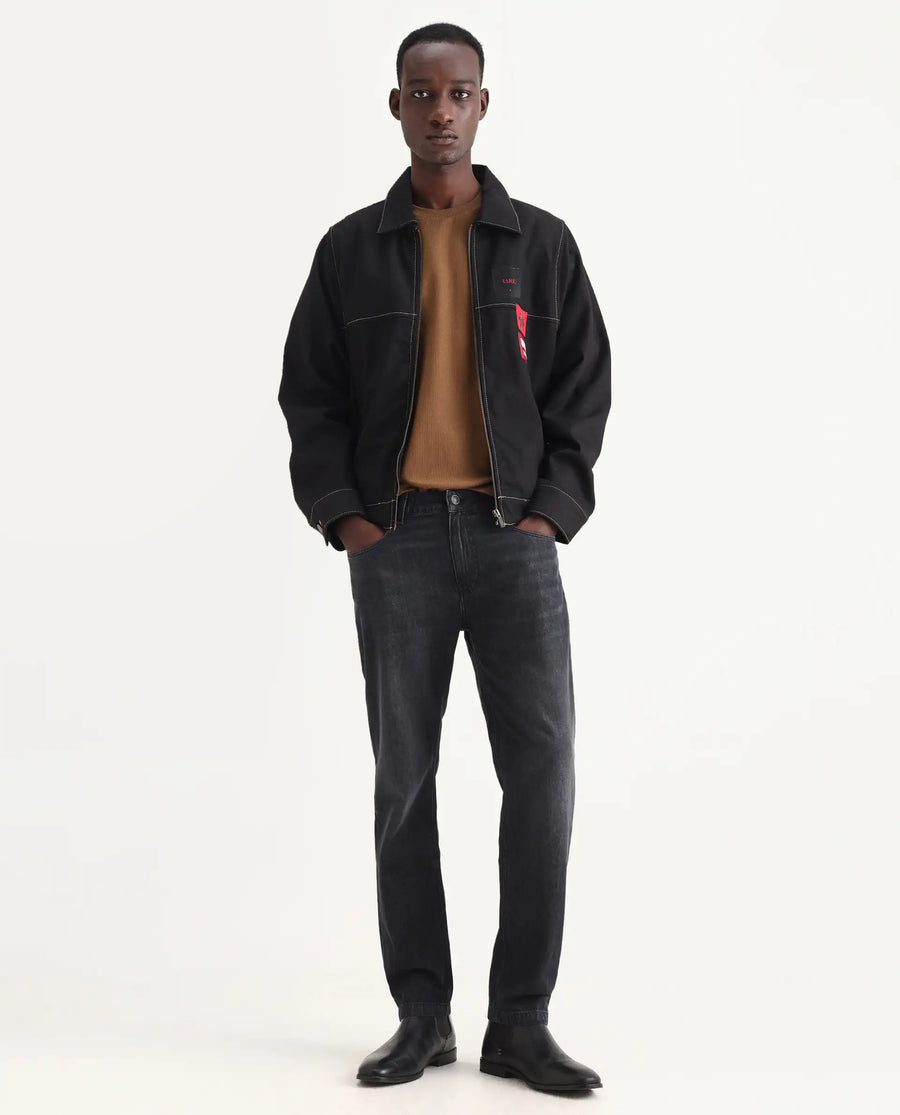 Rare Rabbit Men's Kairo-1 Black Cotton Plain Kurt Carrot Fit Jeans
