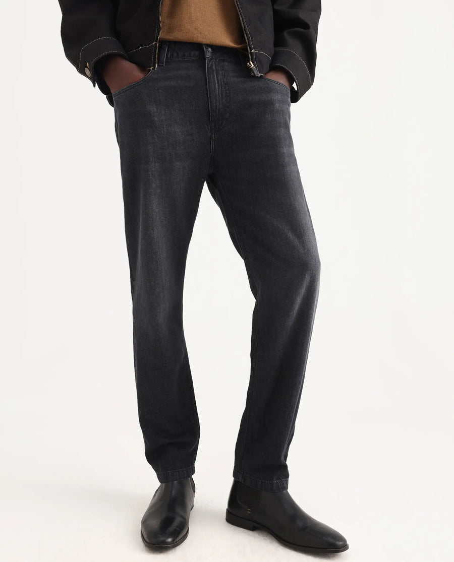 Rare Rabbit Men's Kairo-1 Black Cotton Plain Kurt Carrot Fit Jeans