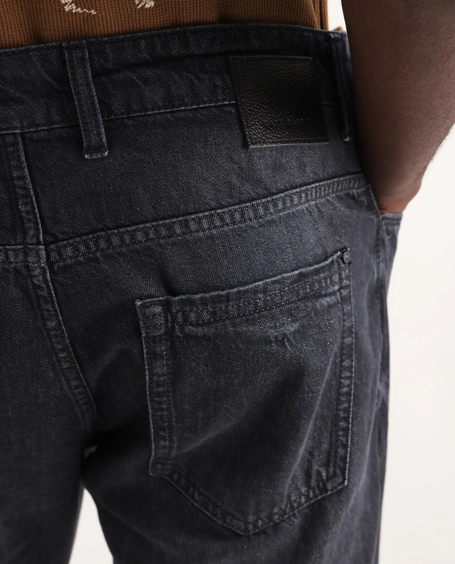 Rare Rabbit Men's Kairo-1 Black Cotton Plain Kurt Carrot Fit Jeans