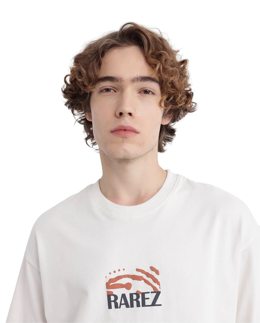 Rare Rabbit Men's Karwo Off White Cotton Graphic Print Oversized Fit Half Sleeve Crew Neck T-Shirt