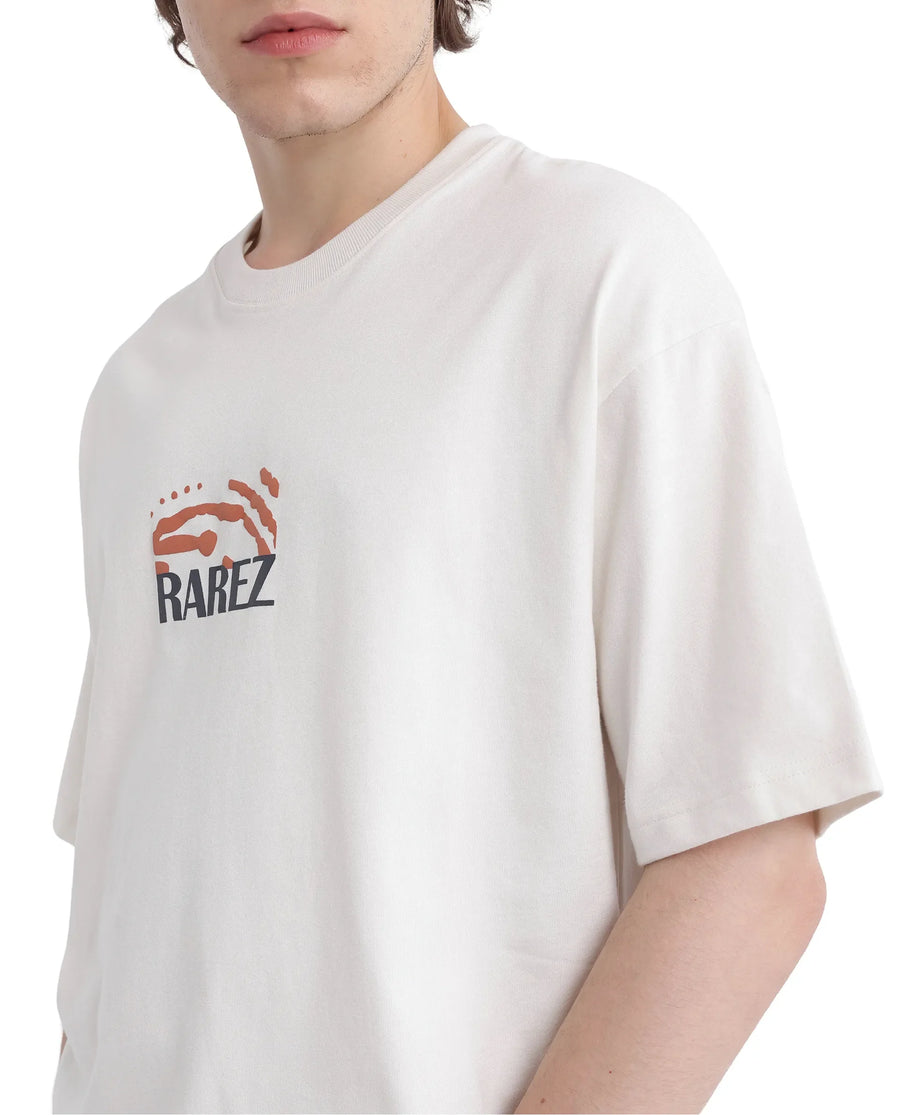 Rare Rabbit Men's Karwo Off White Cotton Graphic Print Oversized Fit Half Sleeve Crew Neck T-Shirt