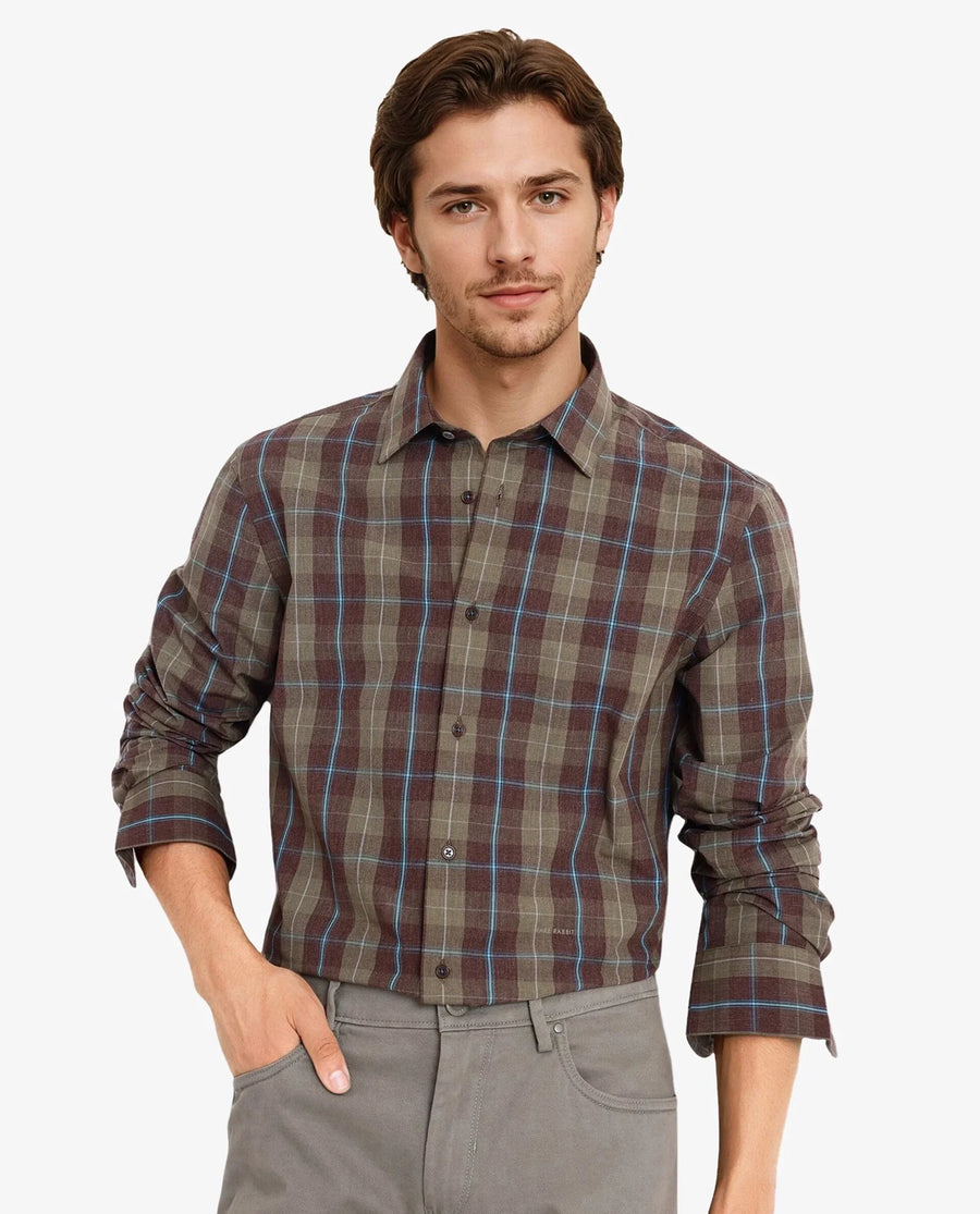 Rare Rabbit Men's Keep Dark Brown Cotton Checked Print Regular Fit Full Sleeve Collared Shirt