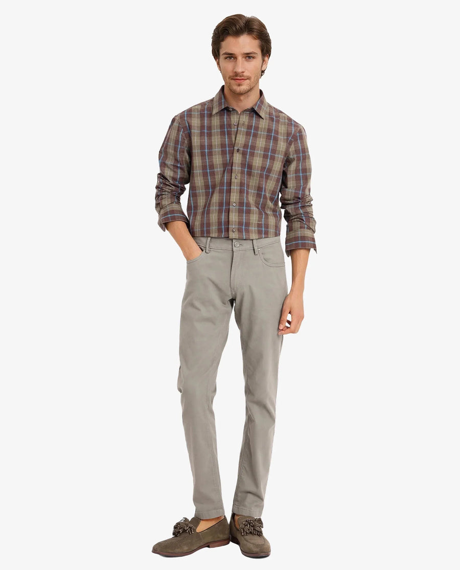 Rare Rabbit Men's Keep Dark Brown Cotton Checked Print Regular Fit Full Sleeve Collared Shirt