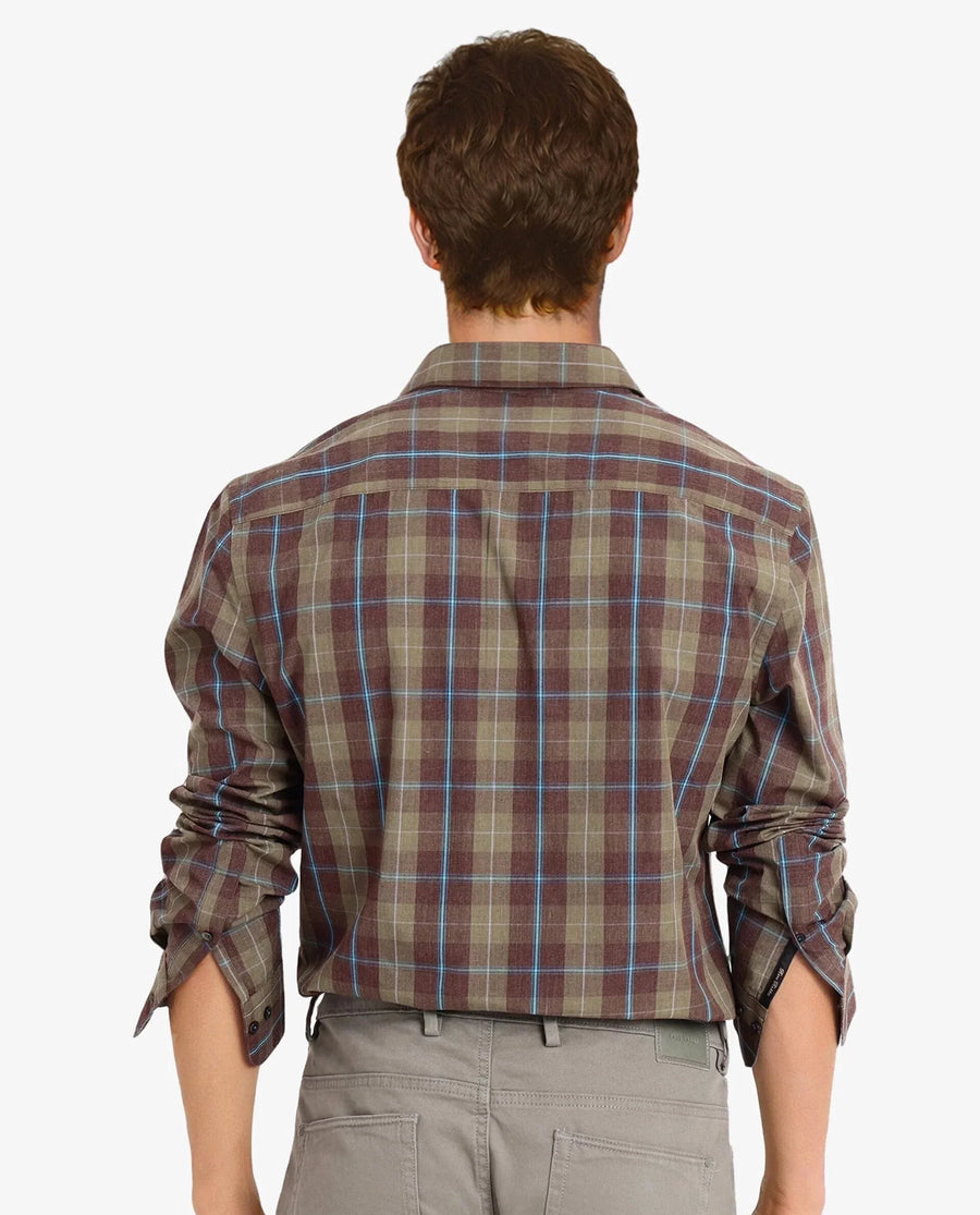 Rare Rabbit Men's Keep Dark Brown Cotton Checked Print Regular Fit Full Sleeve Collared Shirt