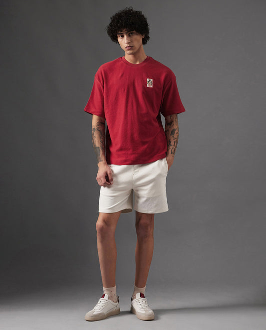 Rare Rabbit Men's Kelor Off White Cotton Blend Plain Regular Fit Shorts