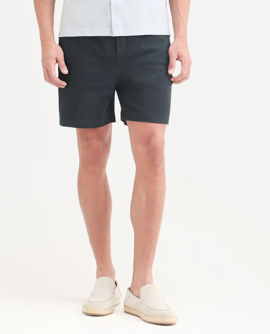 Rare Rabbit Men's Kelos-Sh26 Dark Teal Cotton Blend Fabric Regular Fit Plain Shorts