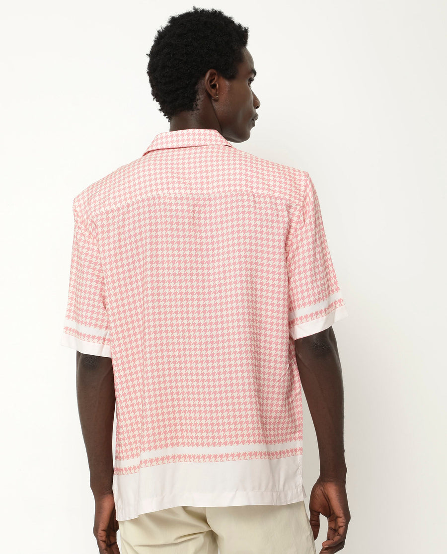 Rare Rabbit Men's Kene Peach Viscose Graphic Print Boxy Fit Half Sleeve Cuban Collar Shirt