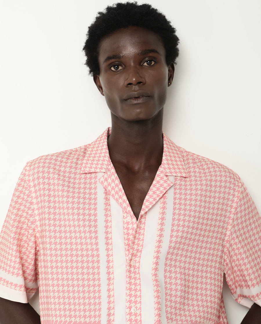 Rare Rabbit Men's Kene Peach Viscose Graphic Print Boxy Fit Half Sleeve Cuban Collar Shirt