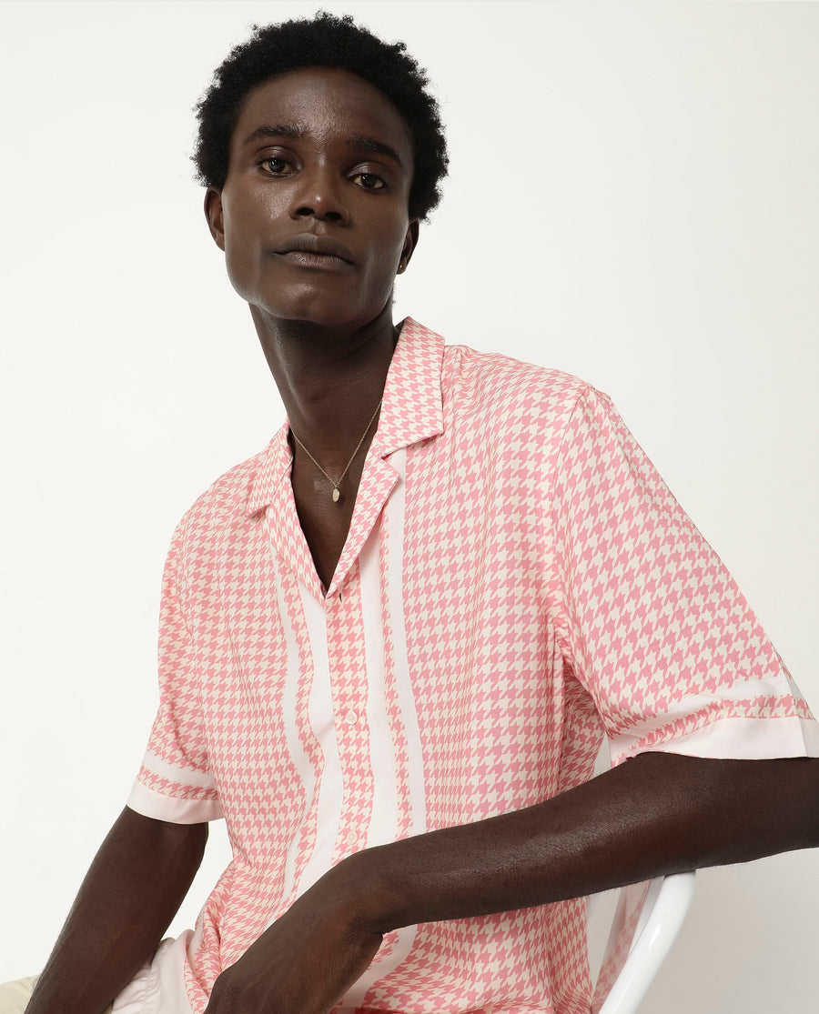 Rare Rabbit Men's Kene Peach Viscose Graphic Print Boxy Fit Half Sleeve Cuban Collar Shirt