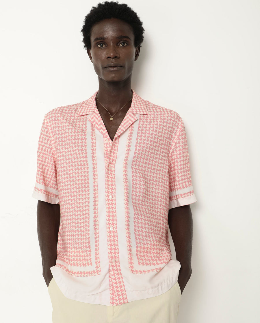 Rare Rabbit Men's Kene Peach Viscose Graphic Print Boxy Fit Half Sleeve Cuban Collar Shirt