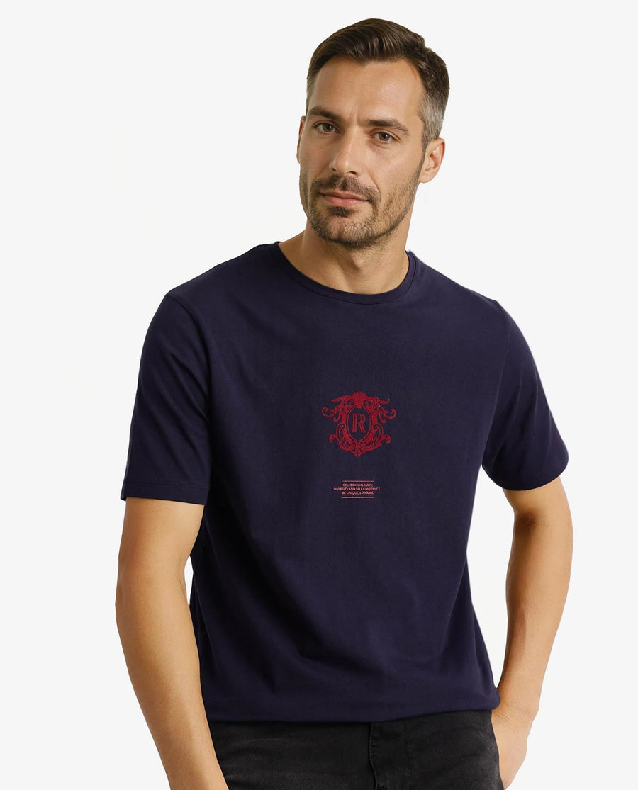 Rare Rabbit Men's Graphic Print Regular Fit Half Sleeve Crew Neck T-Shirt