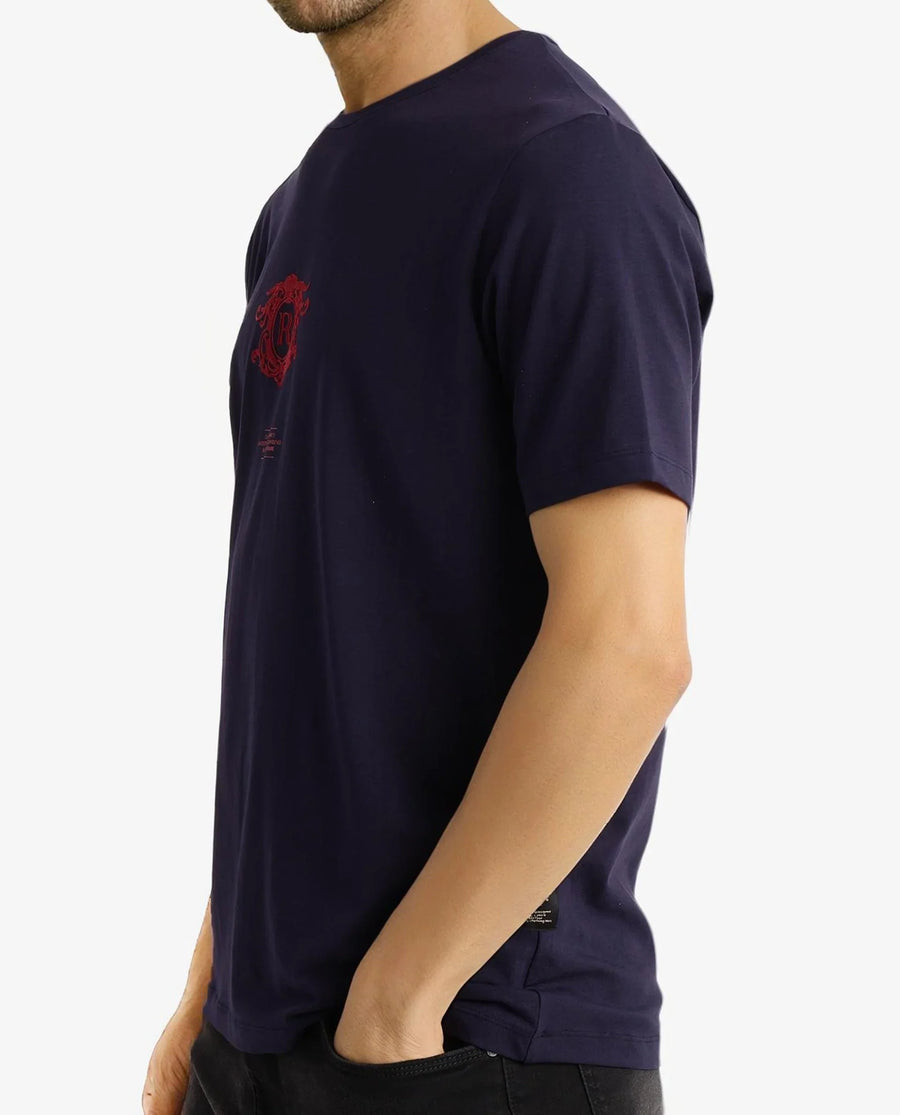 Rare Rabbit Men's Graphic Print Regular Fit Half Sleeve Crew Neck T-Shirt