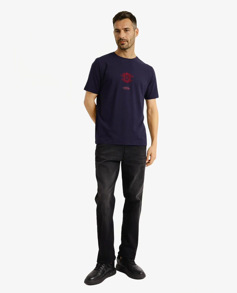 Rare Rabbit Men's Graphic Print Regular Fit Half Sleeve Crew Neck T-Shirt