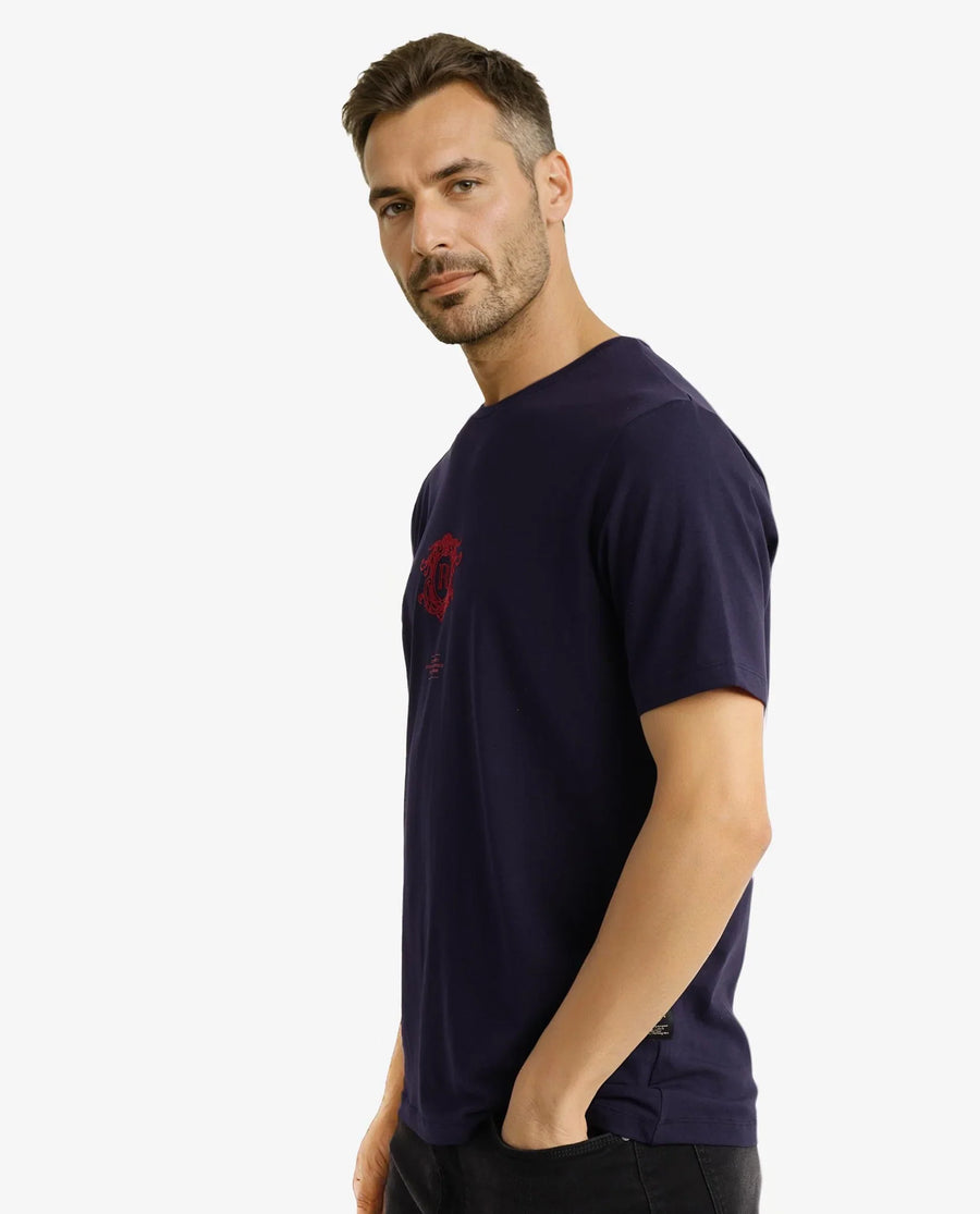Rare Rabbit Men's Graphic Print Regular Fit Half Sleeve Crew Neck T-Shirt