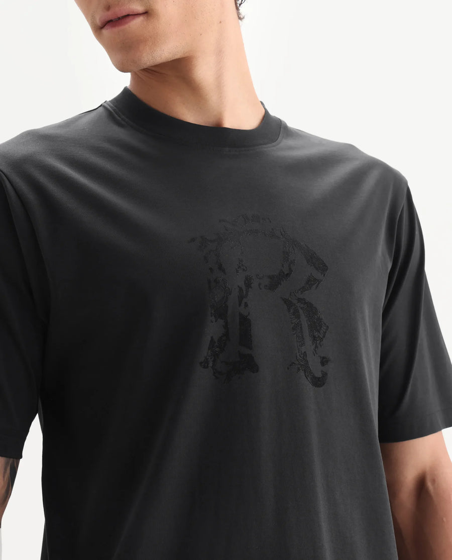 Rare Rabbit Men's Kilon Black Cotton Fabric Half Sleeve Crew Neck Regular Fit Graphic Print T-Shirt