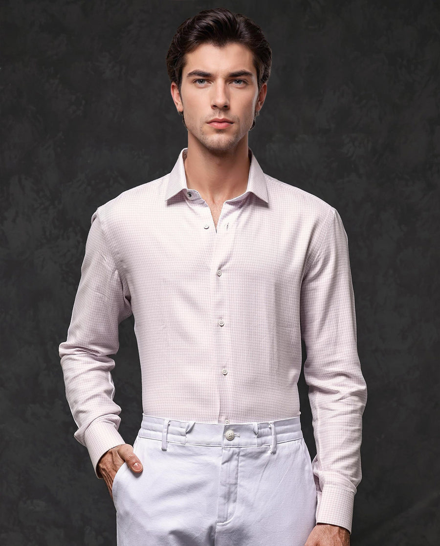 Rare Rabbit Men's Kinate Pastel Pink Cotton Checked Print Regular Fit Full Sleeve Collared Shirt