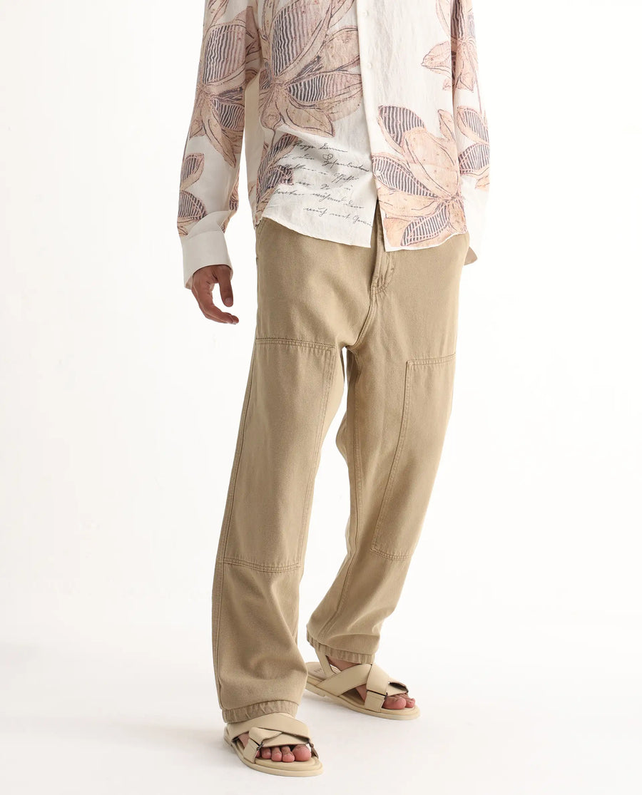Rare Rabbit Men's Klop Beige Cotton Plain Carpenter Fit Jeans