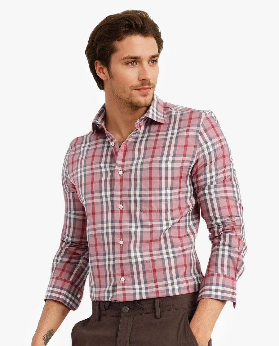 Rare Rabbit Men's Kolt Red Cotton Checked Print Regular Fit Full Sleeve Collared Shirt
