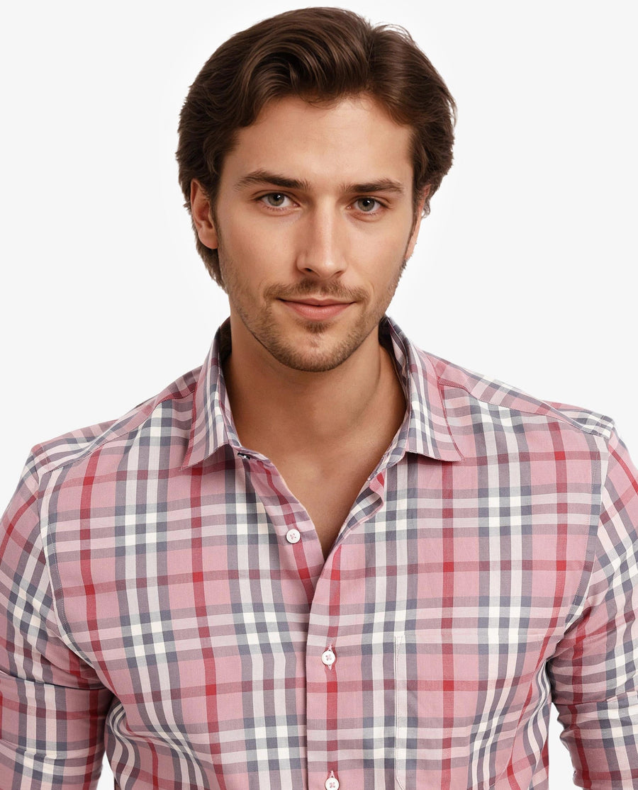 Rare Rabbit Men's Kolt Red Cotton Checked Print Regular Fit Full Sleeve Collared Shirt