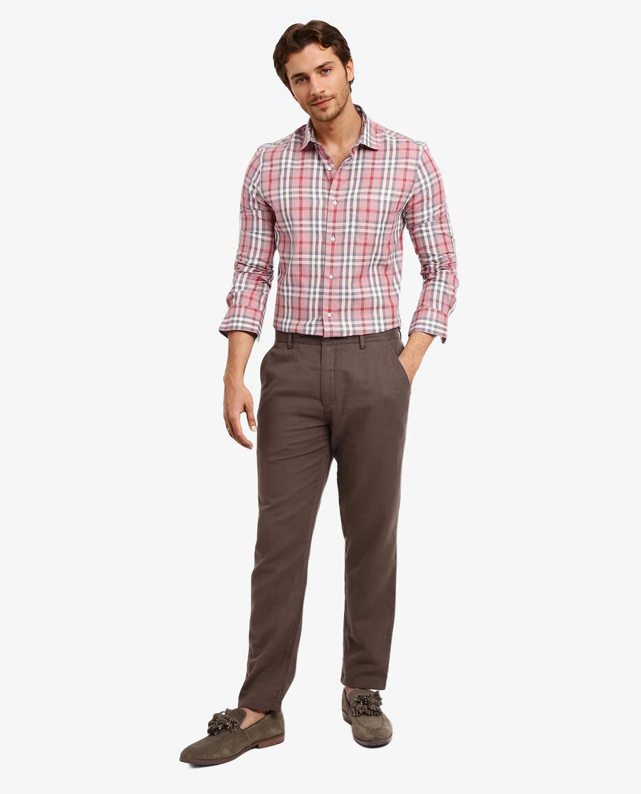 Rare Rabbit Men's Kolt Red Cotton Checked Print Regular Fit Full Sleeve Collared Shirt