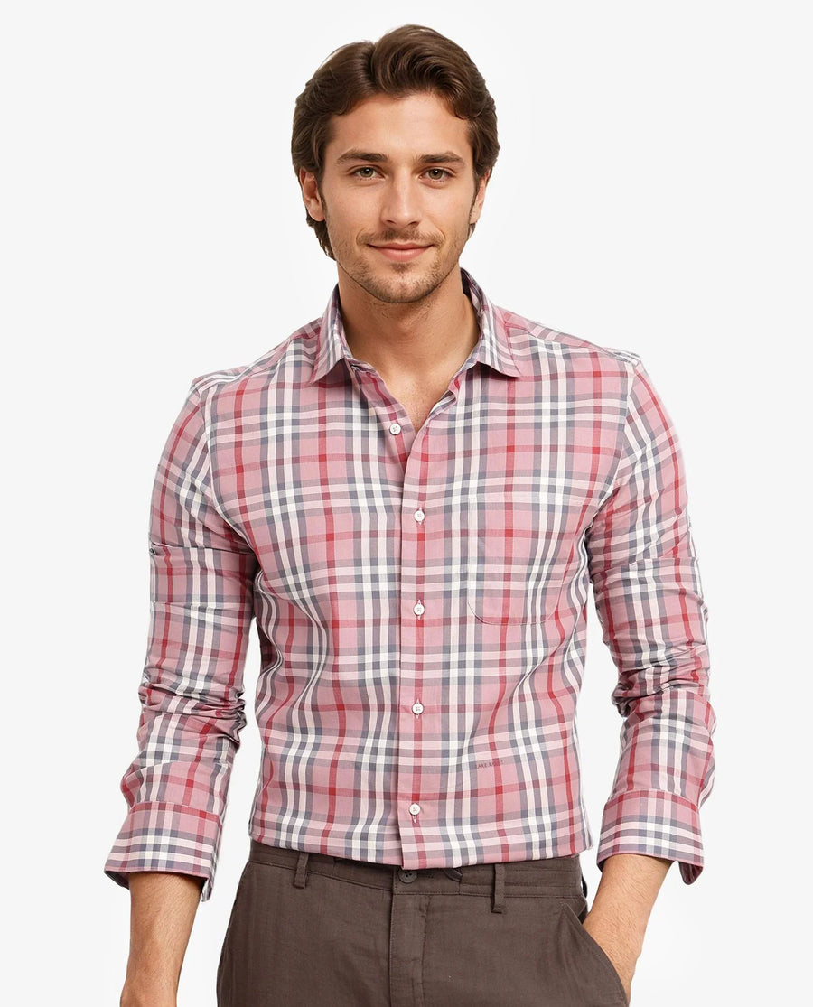 Rare Rabbit Men's Kolt Red Cotton Checked Print Regular Fit Full Sleeve Collared Shirt