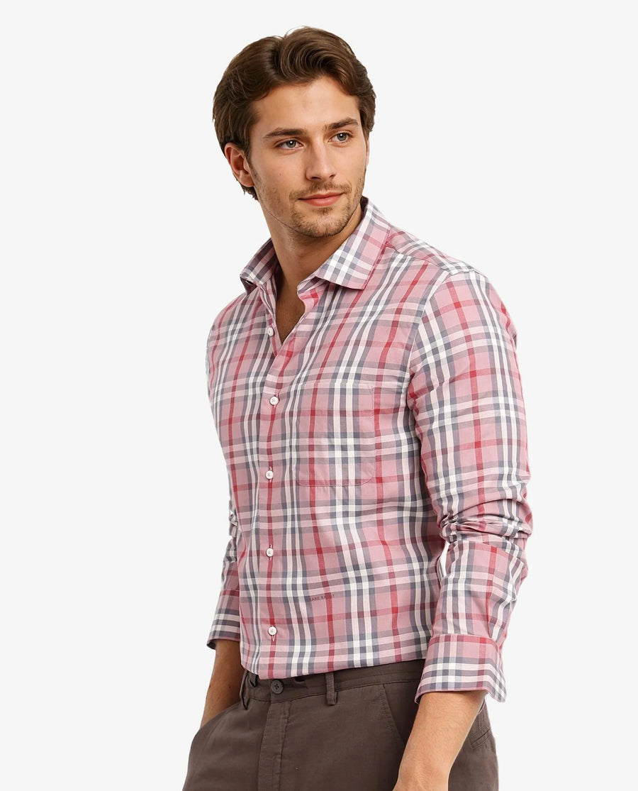 Rare Rabbit Men's Kolt Red Cotton Checked Print Regular Fit Full Sleeve Collared Shirt