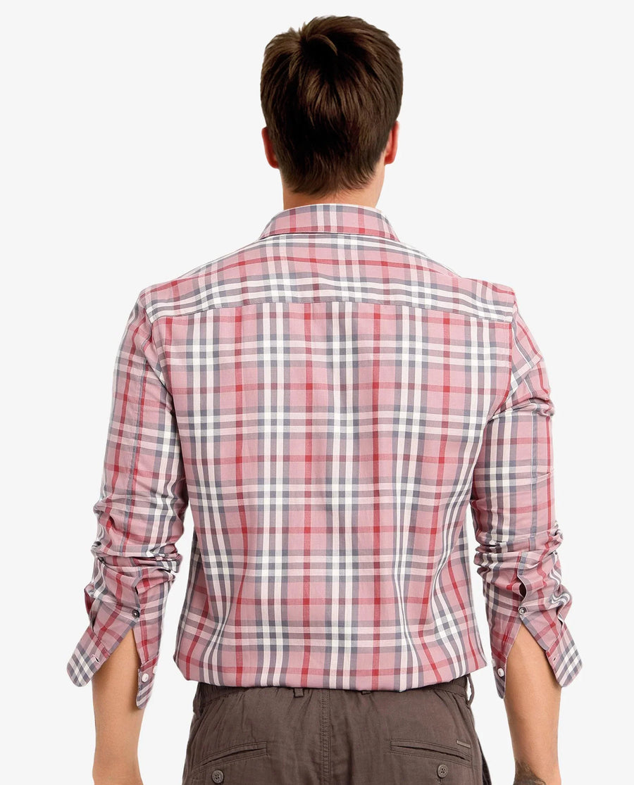 Rare Rabbit Men's Kolt Red Cotton Checked Print Regular Fit Full Sleeve Collared Shirt